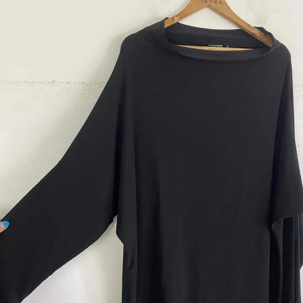 NORMA KAMALI All In One black cowl neck long sleeve dress sz L - Picture 4 of 7